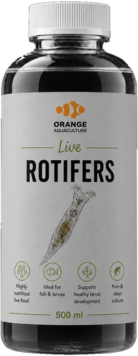 500 ml bottle of Orange Aquaculture live rotifers